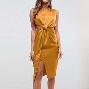 Twist Front Sexy Satin Pencil Dress with Cut Out